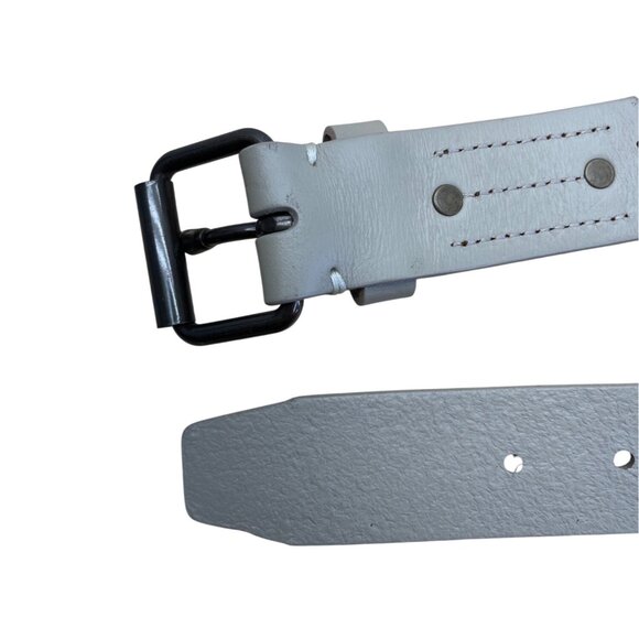 Mens Lands End Gray Leather Belt With Black Metal Buckle Size 38 - Picture 3 of 11